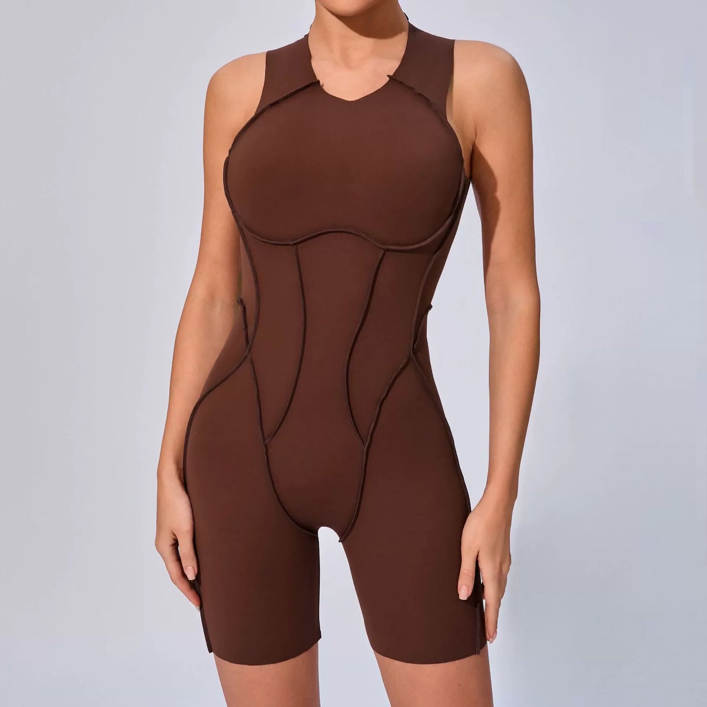 New Summer Stitching Color Backless Yoga Jumpsuits With Chest Pads Women Sleeveless Sports Bodysuit Hip Lifting Workout Overalls