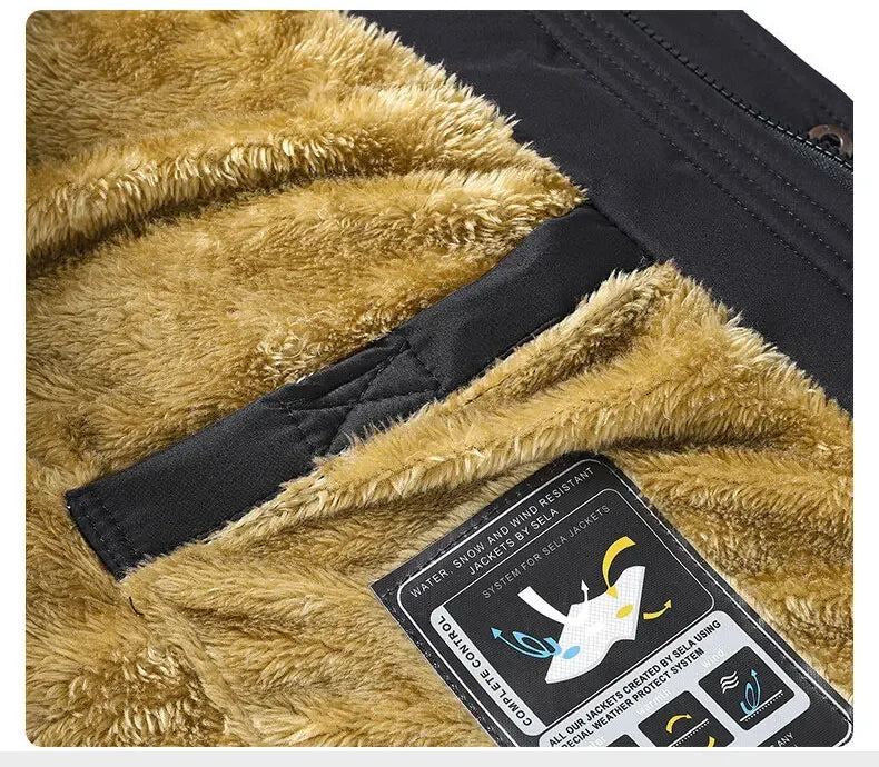 2024 neue Männer Winter Herbst Arbeit Outwearing Parka Schwarz Fleece Gefüttert Dicke Warme Mit Kapuze Pelz Kragen Mantel Männlichen Größe 5XL Plüsch jacke