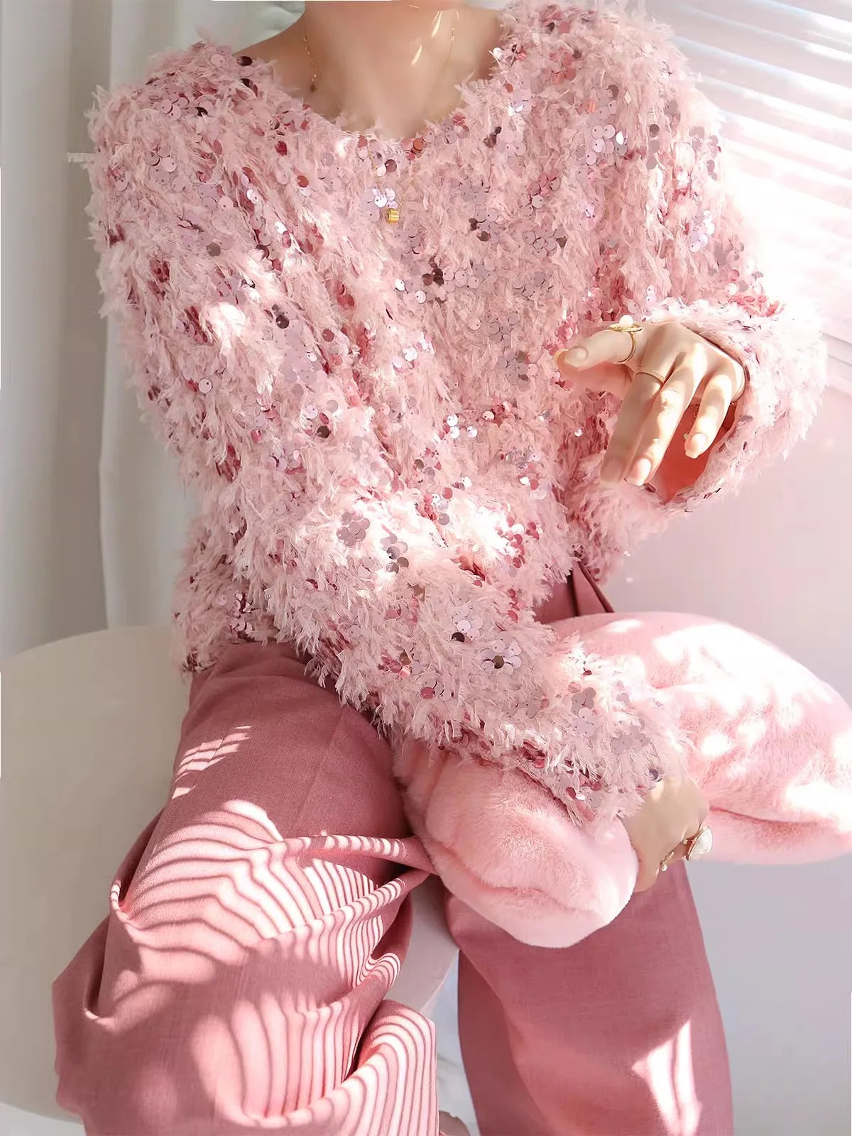 Knitted Tassel Women Pullover Sweater 2025 Spring Long Sleeve O-Neck Short Party Fringe Sweaters Female Streetwear C-301