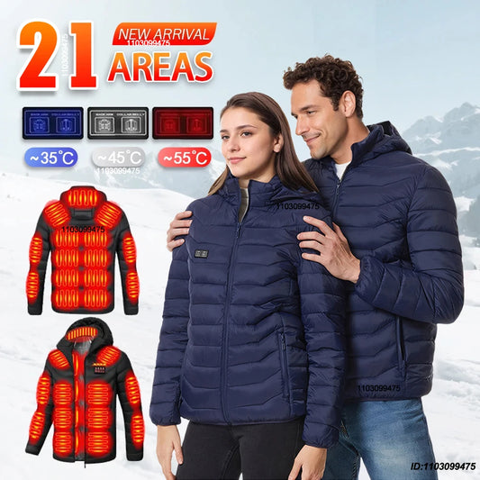 21 Areas USB Electric Heated Jacket Men Women Heated Jacket Winter Clothing Snowfield Camping Hiking Apparel Thermal Down Jacket