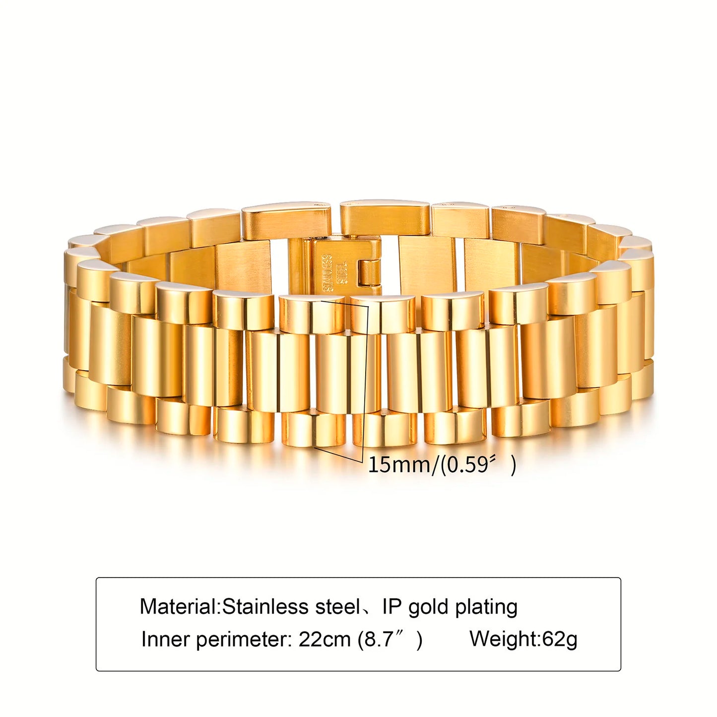Vnox Stainless Steel Classic Watchband Bracelet For Women Men,Watch Straps Width Link Chain Bracelet Bangle,Unisex Hand Jewelry
