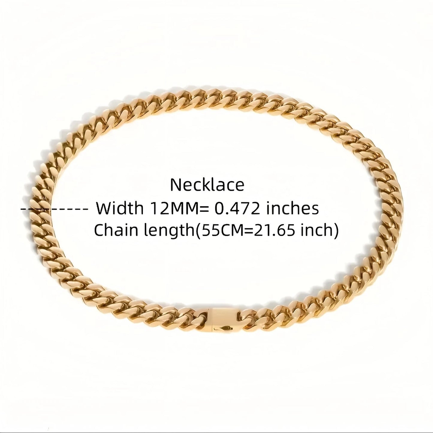 Stainless steel, 12mm gold-plated, necklace and hip-hop bracelet kit from the Cuban chain in Miami, gifts for men and women