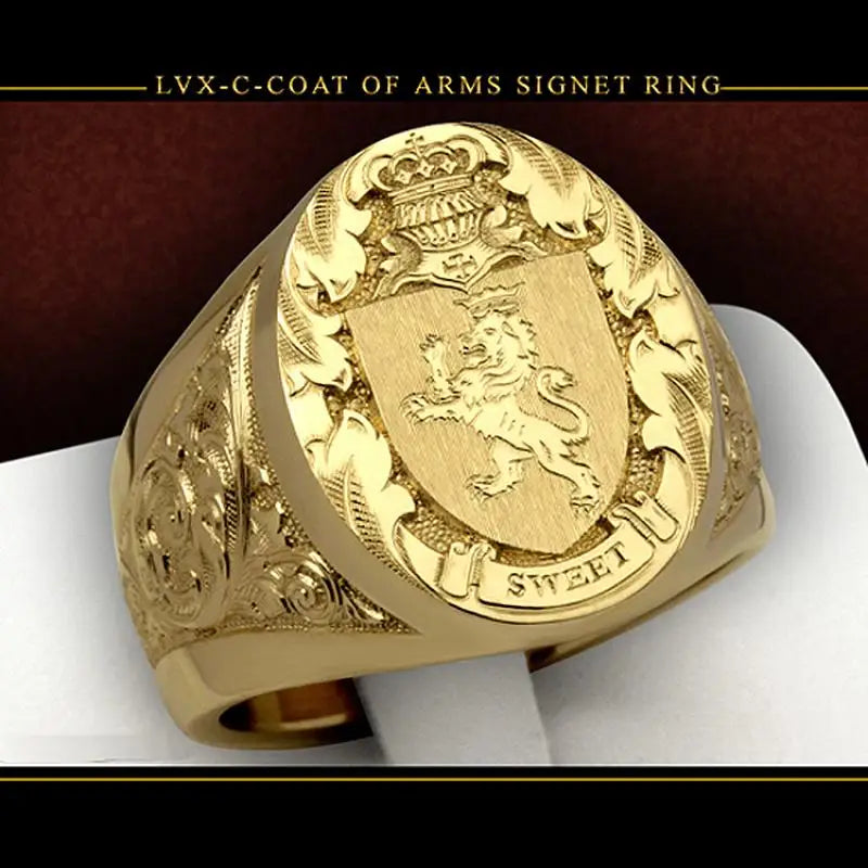 Ring men trends Crown Lion Shield Badge Ring 18k Yellow Gold Color Royal Seal Men's Ring for party gift for boy