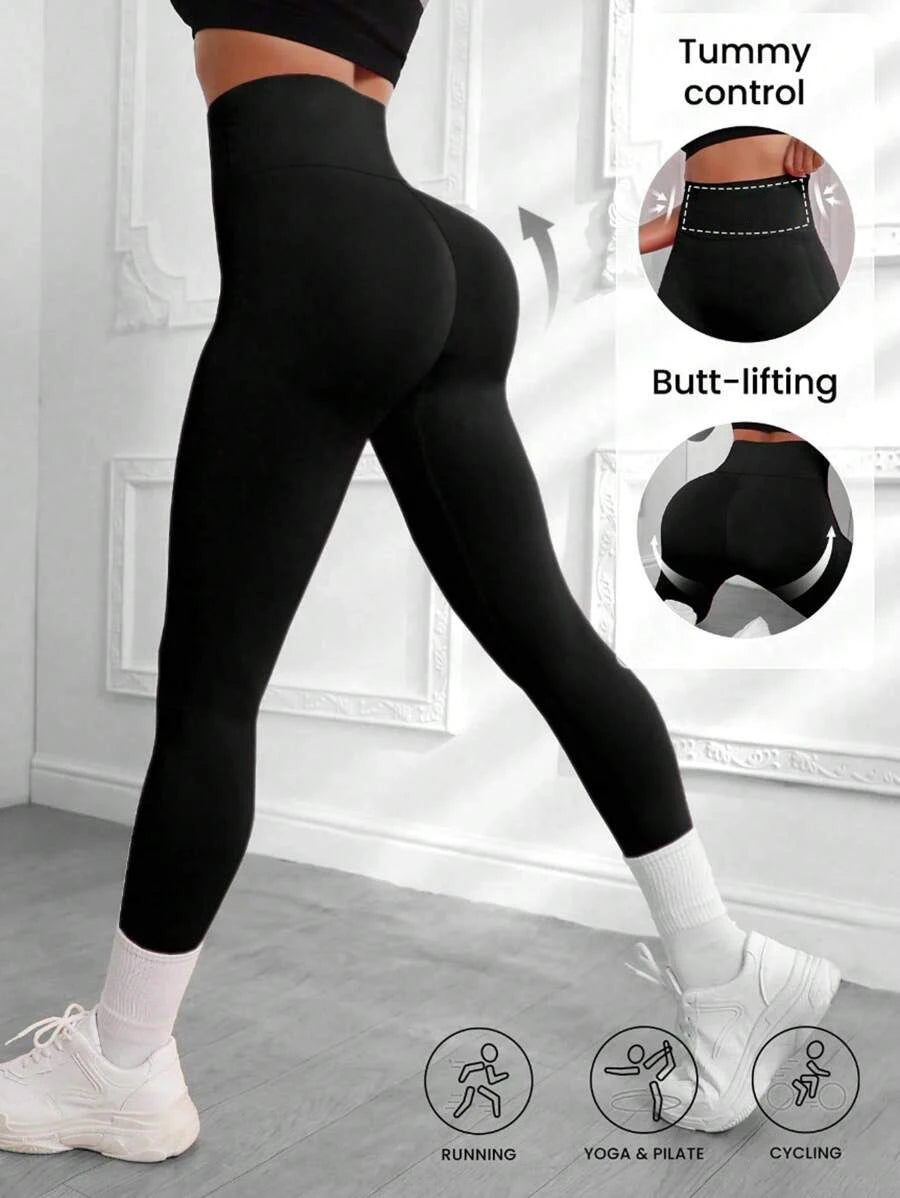 Women's Yoga Leggings solid color High waisted slim fit Hip Lifting stretch leggings quick drying breathable fitness sport pants