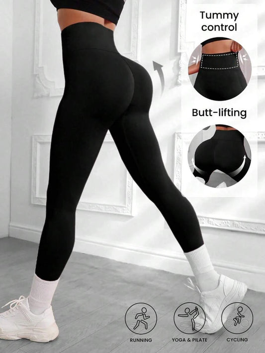 Women's Yoga Leggings solid color High waisted slim fit Hip Lifting stretch leggings quick drying breathable fitness sport pants