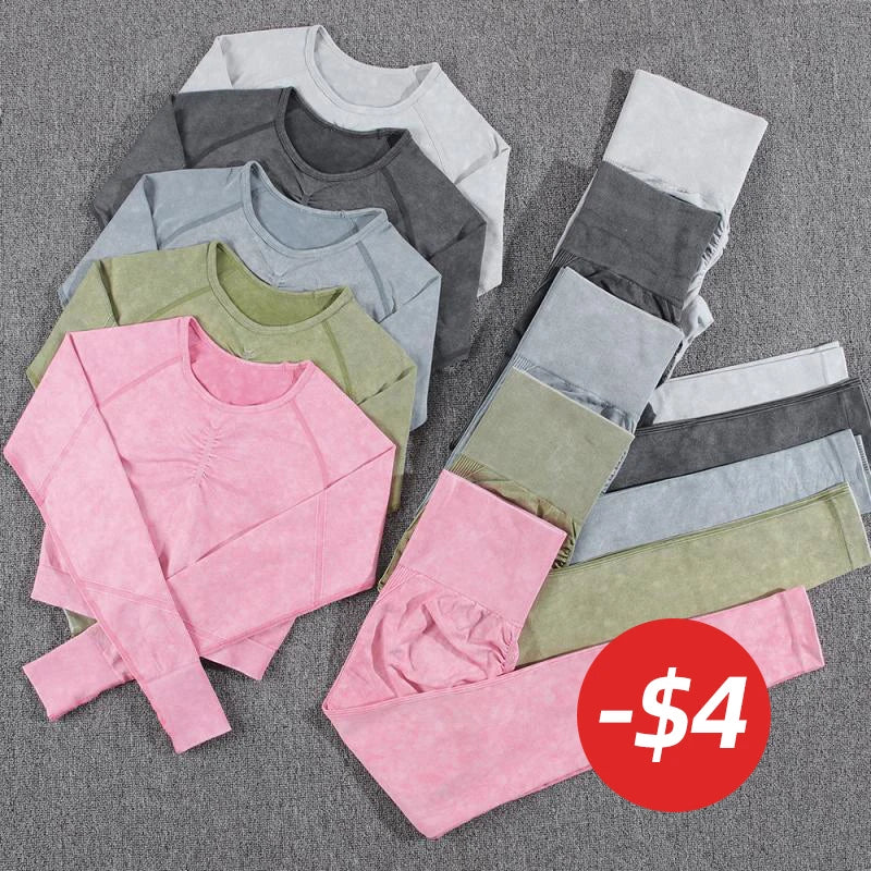 NORMOV 2Pcs Gym Frauen Sets Nahtlose Yoga Set Hohe Taille Gym Sportwear Push-Up Sport Workout Sets Fitness Lange hülse Gym Anzug