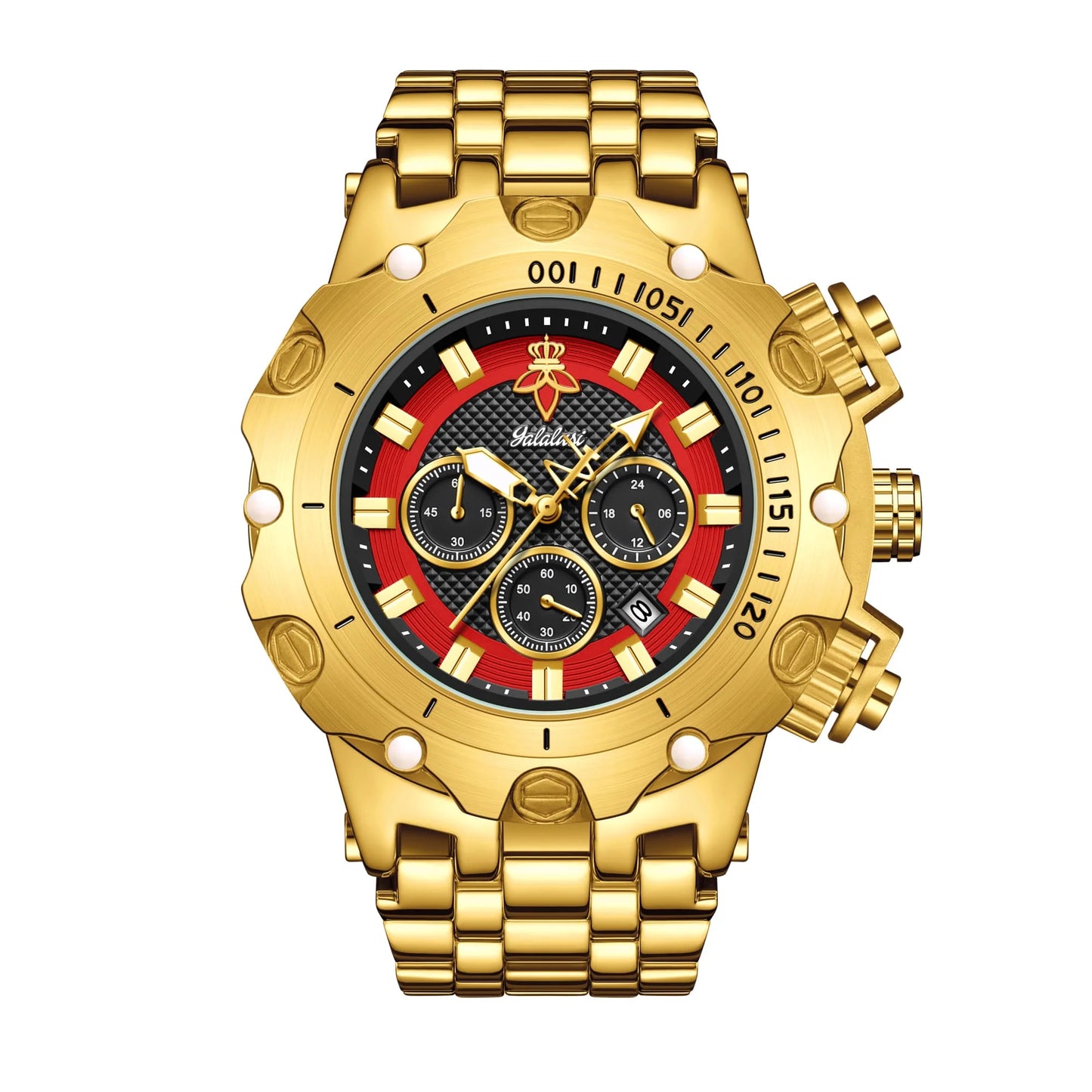 YaLaLuSi Men's Multifunctional Luxury Watch, Gold Strap with Atmospheric Dial, Fashionable and Practical Gift box