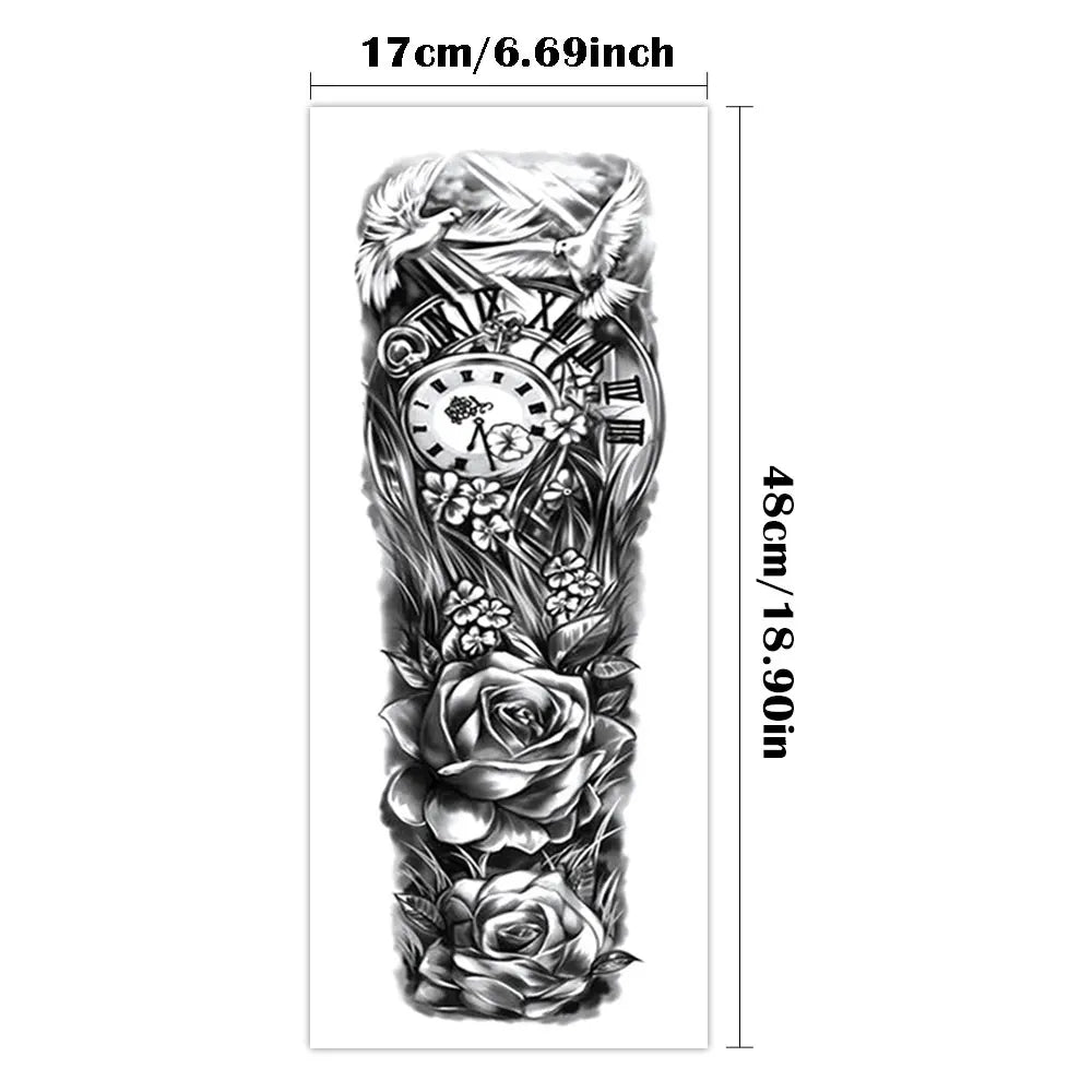 Large Full Arm Sleeve Waterproof Temporary Tattoo Sticker Leopard Flower Dove Of Peace Clock Thorn Fake Tatoo Body Art Men Women