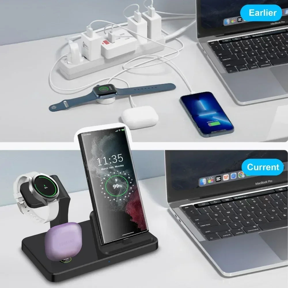 Desk 3 in 1 Type C Port Wireless Charger Dock For Samsung S26 S25 S24 Galaxy Watch 8/7/6/5/4 Buds Pro4/3/2 Fast Charging Station