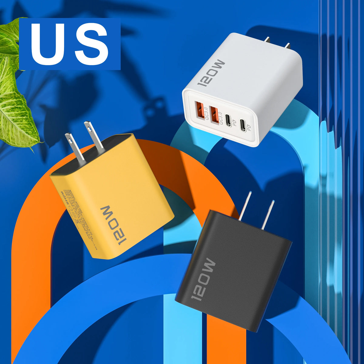 New 120W 4 Port USB Type C Charger Fast Charging Data Cable USB Phone Charger Adapter For Samsung iPhone Huawei Wall Charger