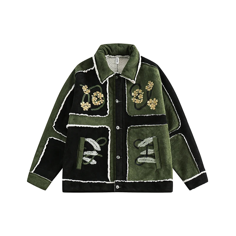 Men's Cotton-padded Jacket  New Style Men's Embroidery Color Patchwork Parkas Men's Winter Thickened Senior Sense Suede coat