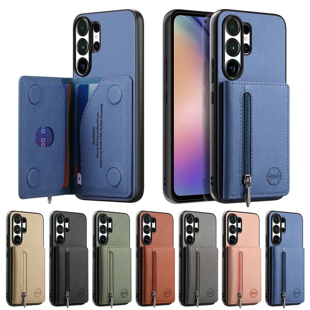 Zipper Cards Wallet Leather Phone Case For Samsung Galaxy S26 S24 S23 S22 Ultra Plus S23 S26 S25FE Purse Card Holder Stand Cover
