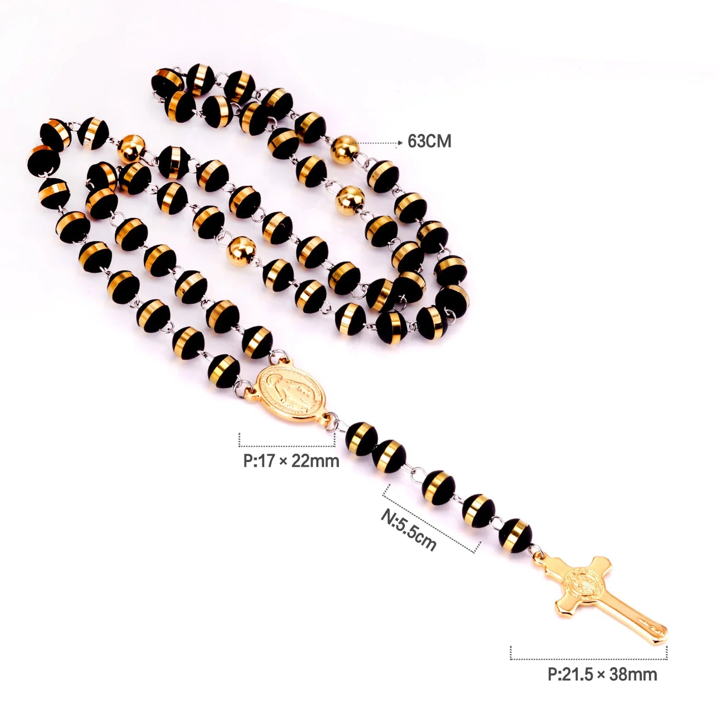 LUXUSTEEL Stainless Steel Long Necklace Virgin Mary Cross Pendant with 35cm+15cm Extender Bead Chain Jewelry