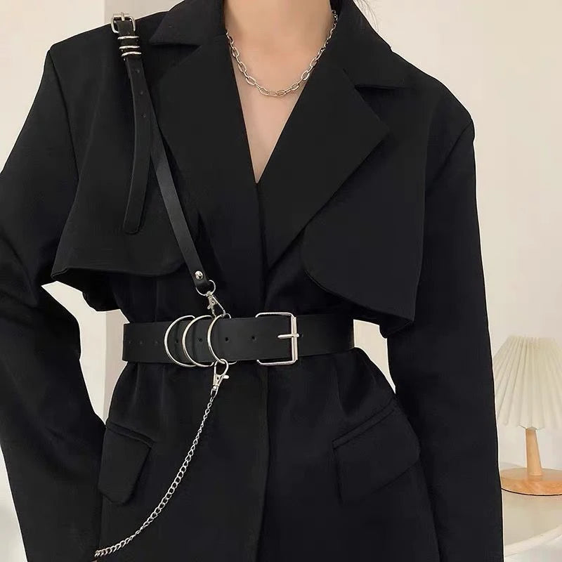 Korean Punk Style Detachable Chain Belt Men Women Belt Black PU Leather Harness Chain Belt Goth Corset Waist Belt Accessories