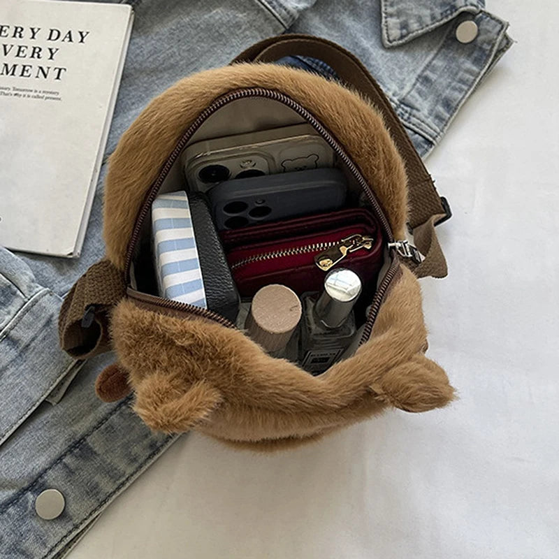 New Cartoon Capybara Women's Crossbody Coin Wallet Fashion Large Capacity Shoulder Bag Cute Zipper Plush Phone Bag