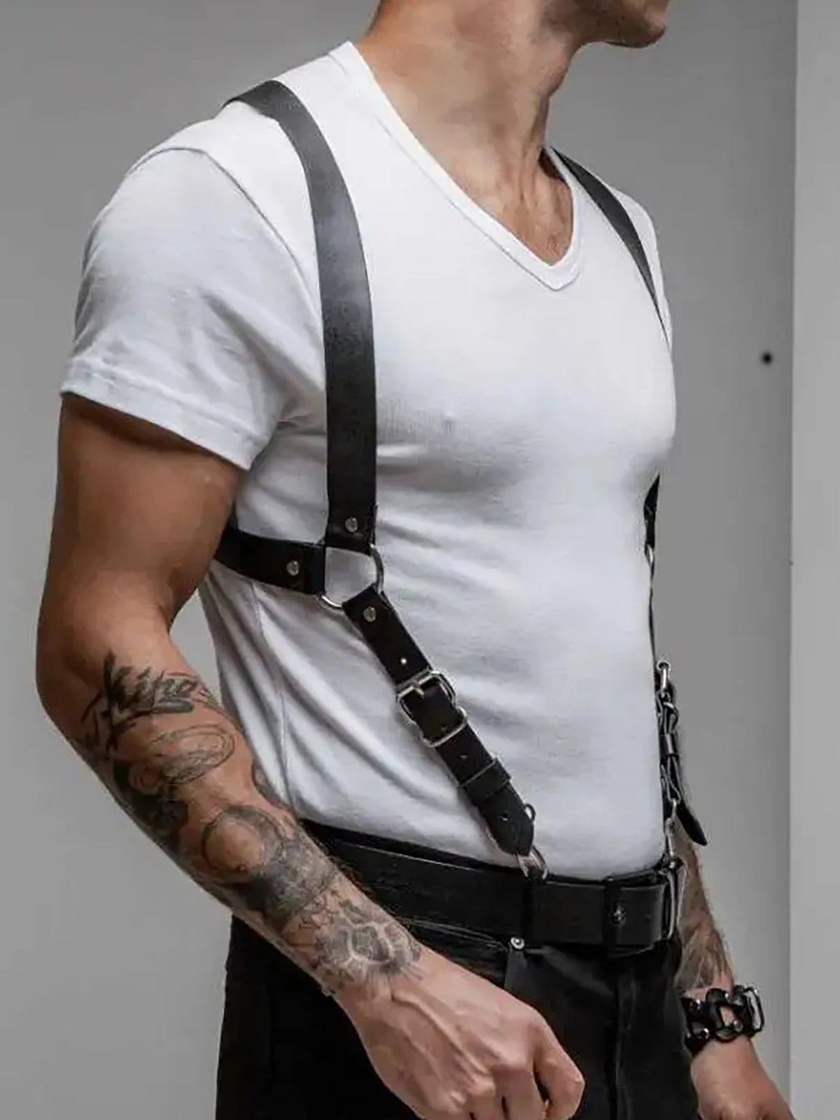 PU Leather Chest Harness for Men, Adjustable Suspenders, Fashion Punk Body Decortive Harness, Gothic Clothing Matching Accessory
