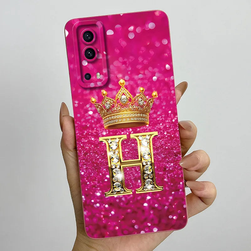 For Vivo Y72 5G V2041 Case Crown Letters Liquid Silicone Soft Phone Cases For Vivo Y52 5G V2053 Y72 Camera Protection Back Cover
