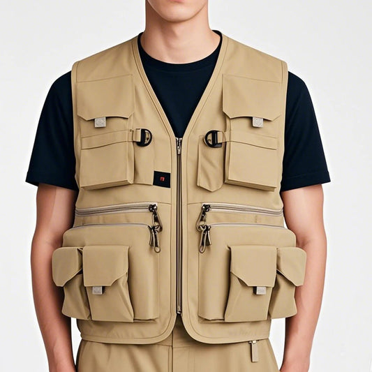 Men Fashion Jackets Vest Outdoor Cargo Style Multi-Pocket Vest Photography Fishing Breathable Comfortable Zipper Large Size Vest