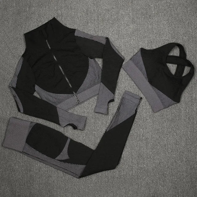 New  Spring Autumn Set Reticulate Stretch Fitness Seamless  Sportswear Suit For Women