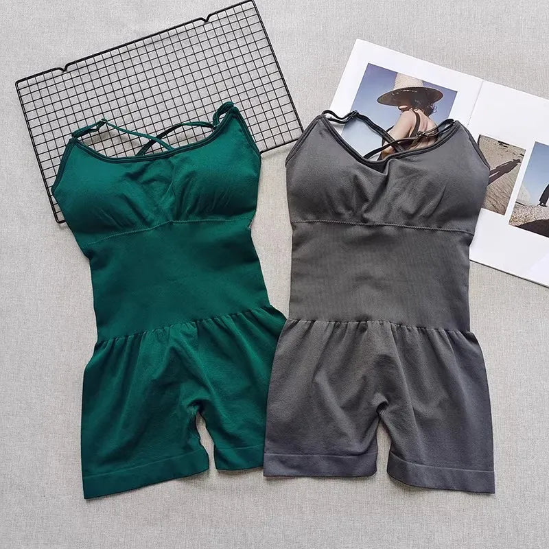 Women's Yoga Jumpsuit, Sexy One-Piece Fitness Romper with Strap, Tummy Control & Padded Sports Bra for Workout