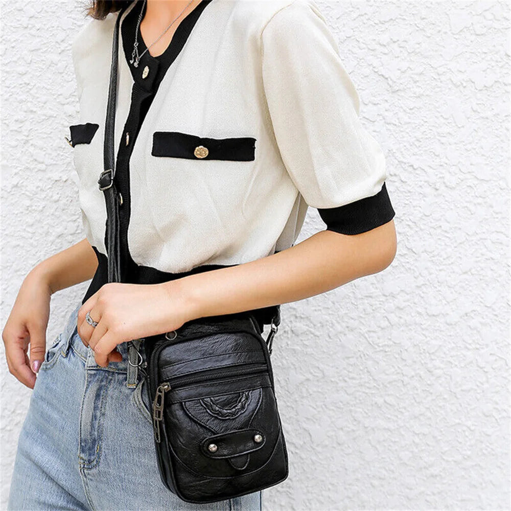 Soft Pu Leather Small Shoulder Bag For Women Vintage Multi-Functional Crossbody Bag Large Cash Purse Ladies Cell Phone Bag