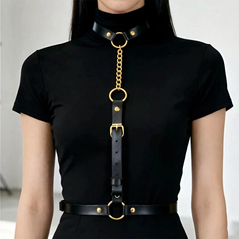 Women Fashion PU Leather Waist Belt Punk Y2K Style Harness Gothic Adjustable Belt Exotic Daily and Camping Accessories