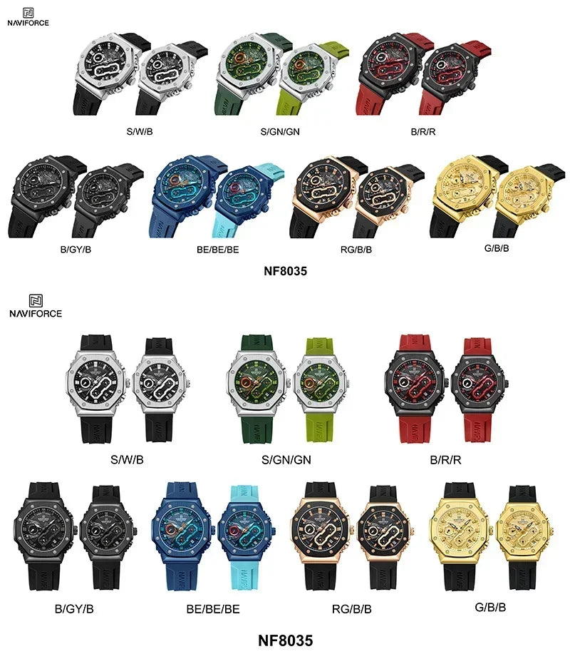 NAVIFORCE Original Men Watch Quartz Top Brand Luxury Digital Male Clock Military Business Sport Women Lady Lover Wristwatch 8035