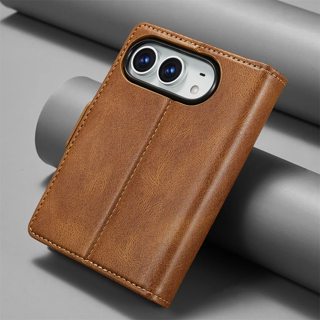 Business Leather Wallet Phone Case For Apple iPhone Duo RFID Blocking Credit Card Holder Hinge Protective Shockproof Full Cover