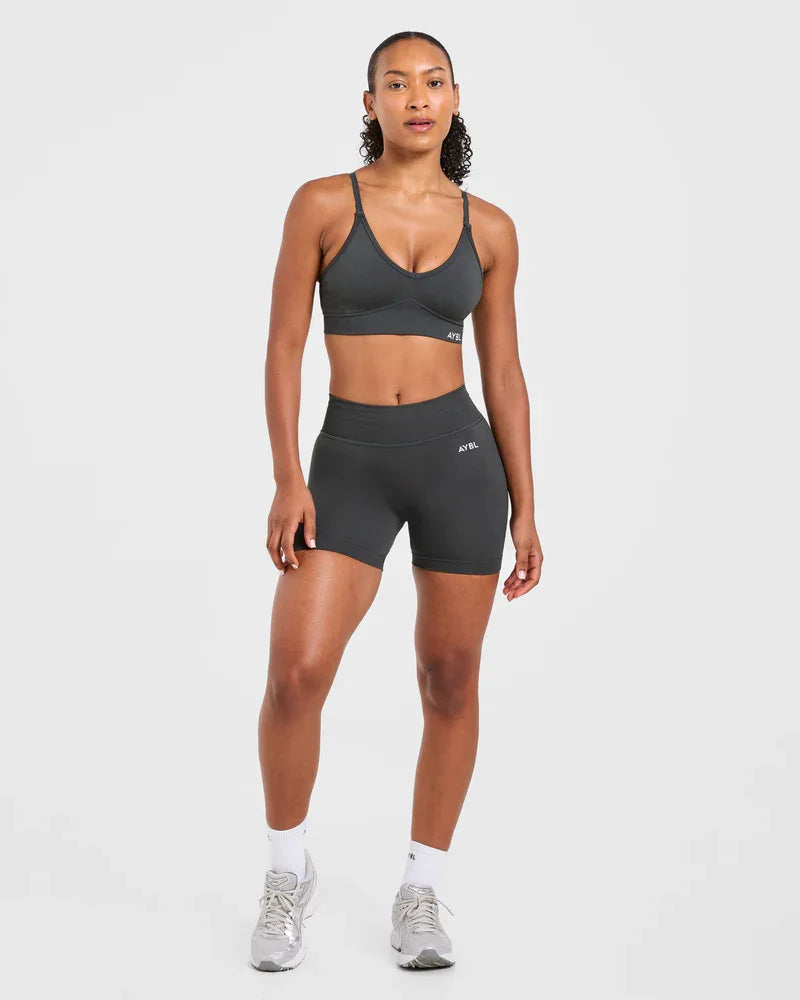 Brand Women's Sports & Yoga Set: Seamless Compression Shorts and Yoga Bra—Moisture-Wicking, Non-Slip, and Secure.