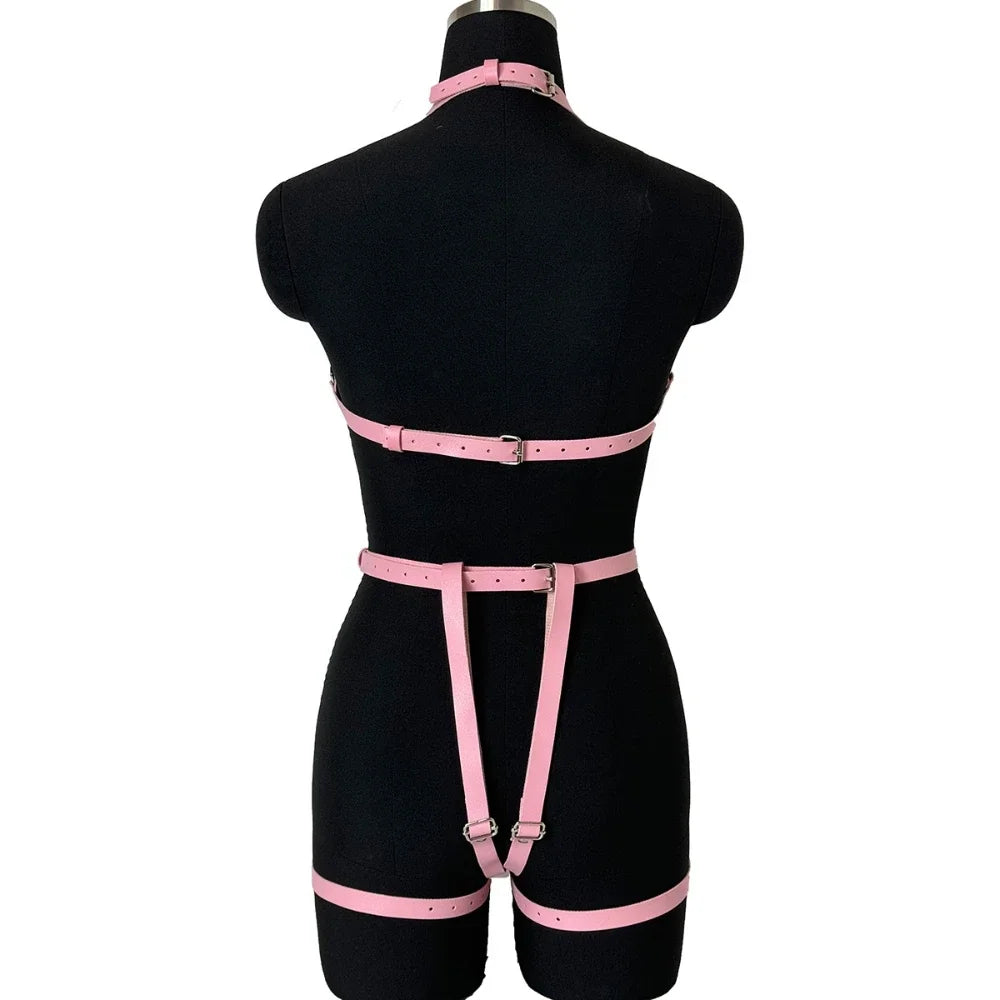 Women Gothic Punk Belt Set PU Leather Adjustable Harness Belt Street Style Exotic Set Suitable for Daily Wear or Leisure Travel