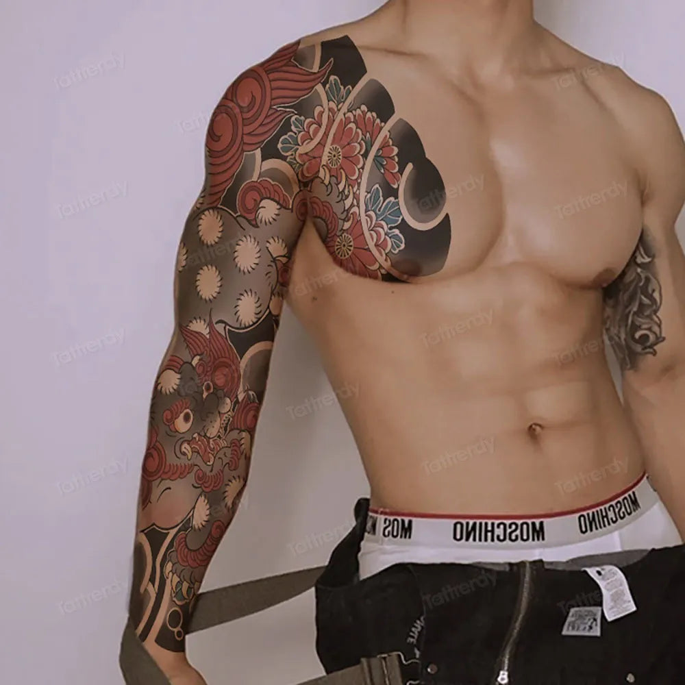 Men Super Large Chest Temporary Tattoo Stickers Full Arm Sleeve Body Art Muscle Adult Tattoo Waterproof Totem Tribal Dragon
