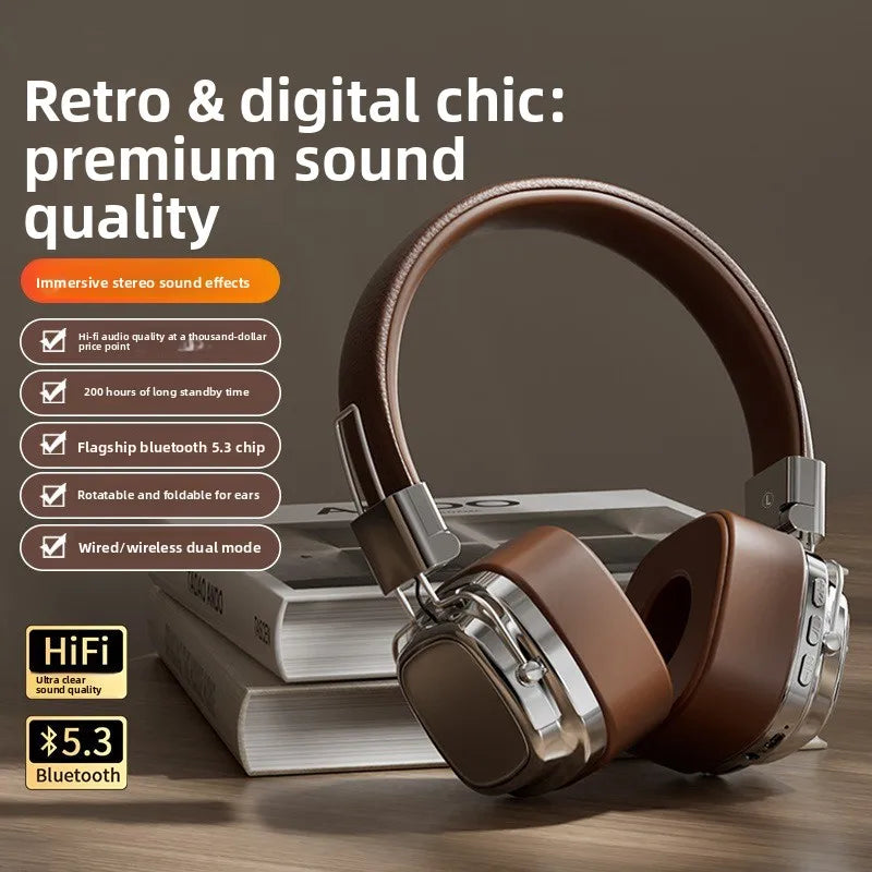 Shoumi Hifi Wireless Headphones Bluetooth Earphones Large Headset Helmets with Mic Support TF-Card Mp3 Play display screen