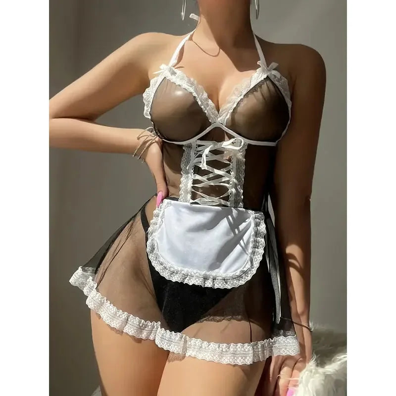 Sexy Lingerie Seamless Underwear Fancy Women Erotic Outfit Open Bra Fantasy Mini Skirt Garter Set  Cosplay Costumes Women