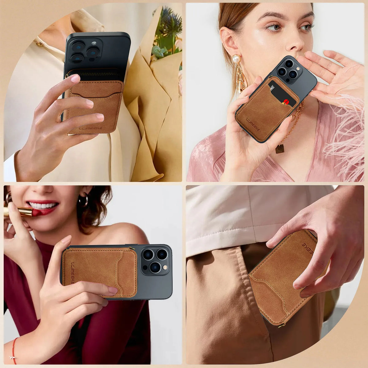 Magnetic Attraction Zipper Leather Card Slot Wallet for iPhone 17 Samsung Galaxy Google Xiaomi Phone MagSafe Magnetic Phone Bag