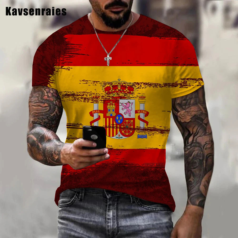 Newest Cool Summer Unisex Spain Flag 3D Print T-Shirt Men Casual Spain T-shirt Funny Short Sleeve Printing 3d Oversized T Shirt