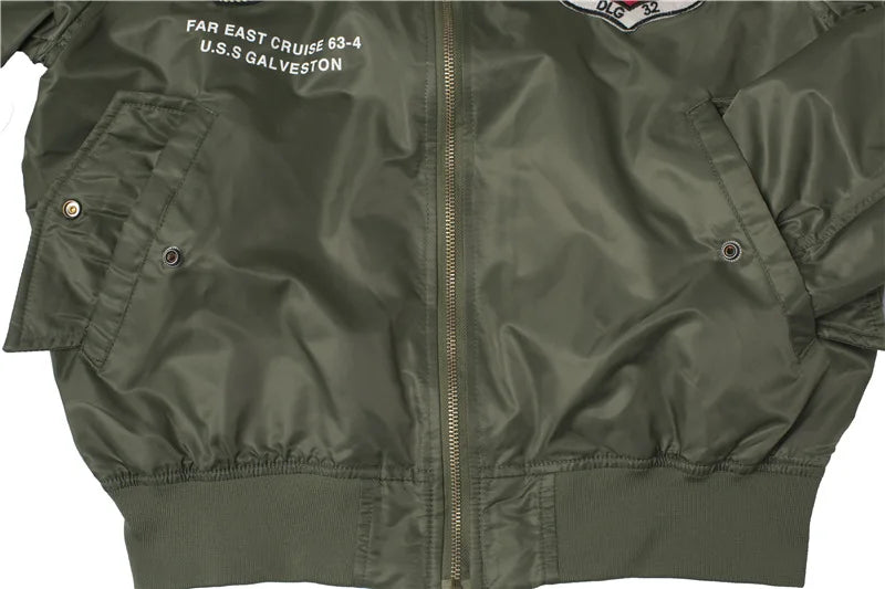 High Quality Military Fashion Casual Boy Youth Lightweight Top Gun Patch Embriodey Streetwear Ma1 Satin Flight Bomber Jacket Men