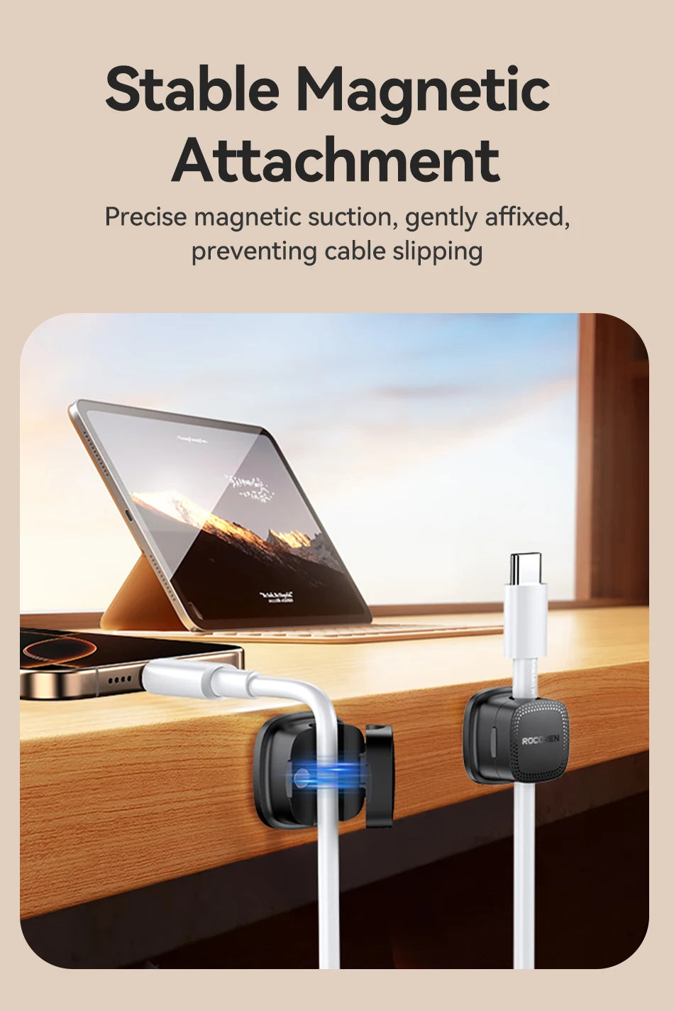Rocoren Magnetic Cable Sorting Desktop Self Adhesive Cable Clamp Adjustable Cable Management Clamp for Earphone Cable Data Cable