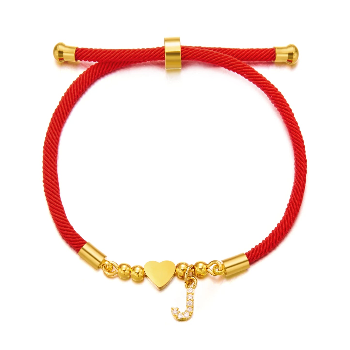 Stainless Steel A-Z Initial Letter Bracelet For Women Men Gold Color Love Heart Pendant Red Luck Rope Charm Bangle Charm Jewelry