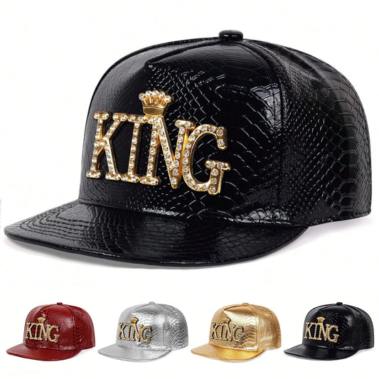 Unisex King Pattern Leather Hip-hop Hats Spring Autumn Outdoor Adjustable Casual Baseball Caps Sunscreen Hat