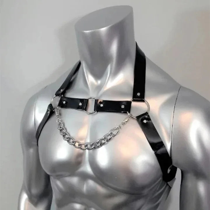 PU Leather Chest Harness for Men, Adjustable Suspenders, Fashion Punk Body Decortive Harness, Gothic Clothing Matching Accessory