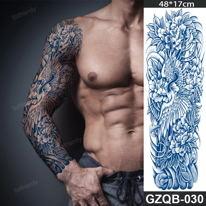Full Arm Sleeve Temporary Tattoos Juice Ink Lasting Semi Permanent Body Art Sexy Large Fake Tattoo for Men Women Adult Beauty