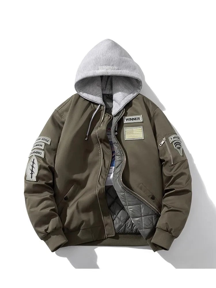Winter Pilot Jackets Military Bomber Jacket Men Badge Thick Warm Air Force Flight Coat Women Vintage Parkas Hooded Streetwear