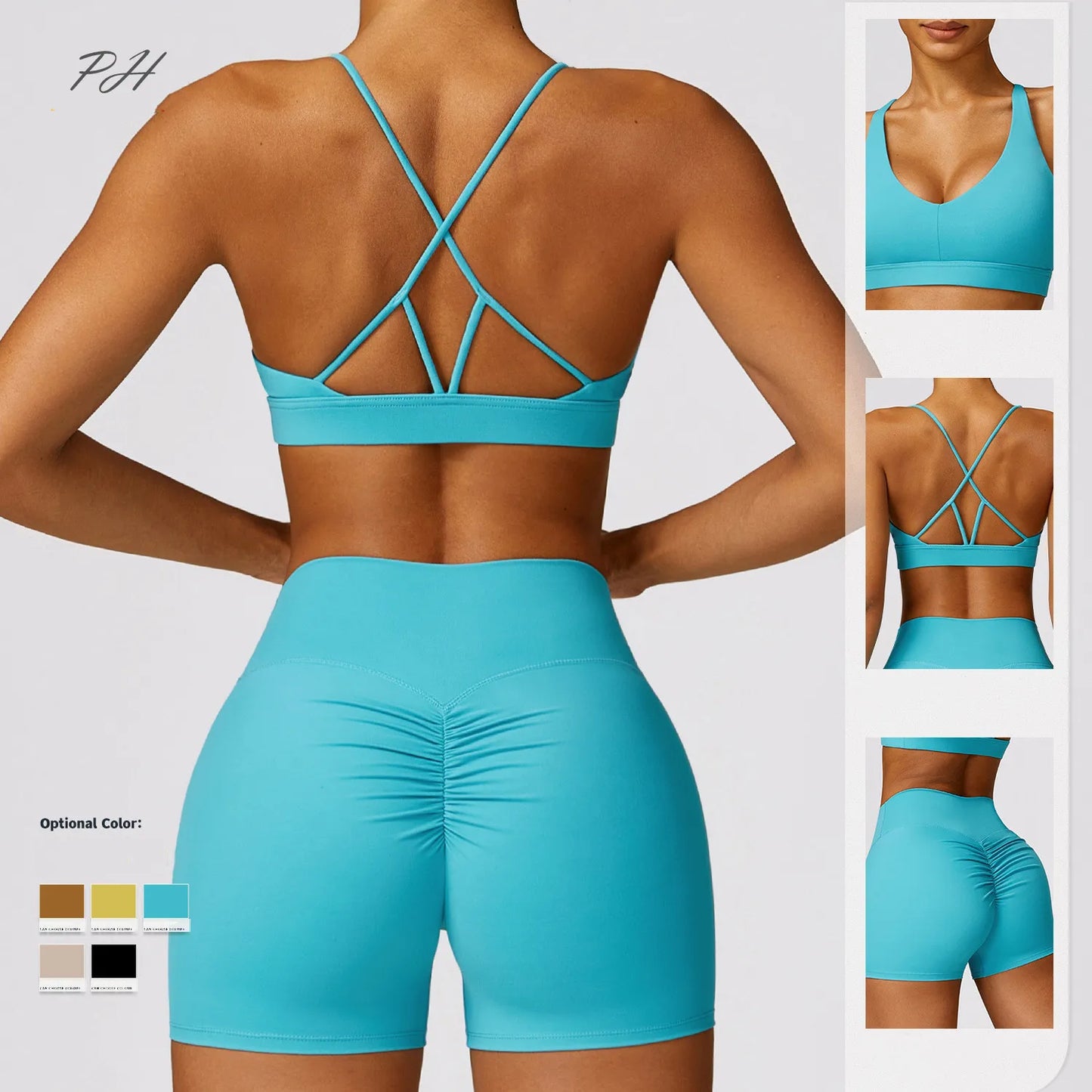 Women Yoga Athletic Sets Running Sportswear Tight Shorts Cross Sports Bra Suits Seamless Gym Tracksuit Fitness Workout Outfits