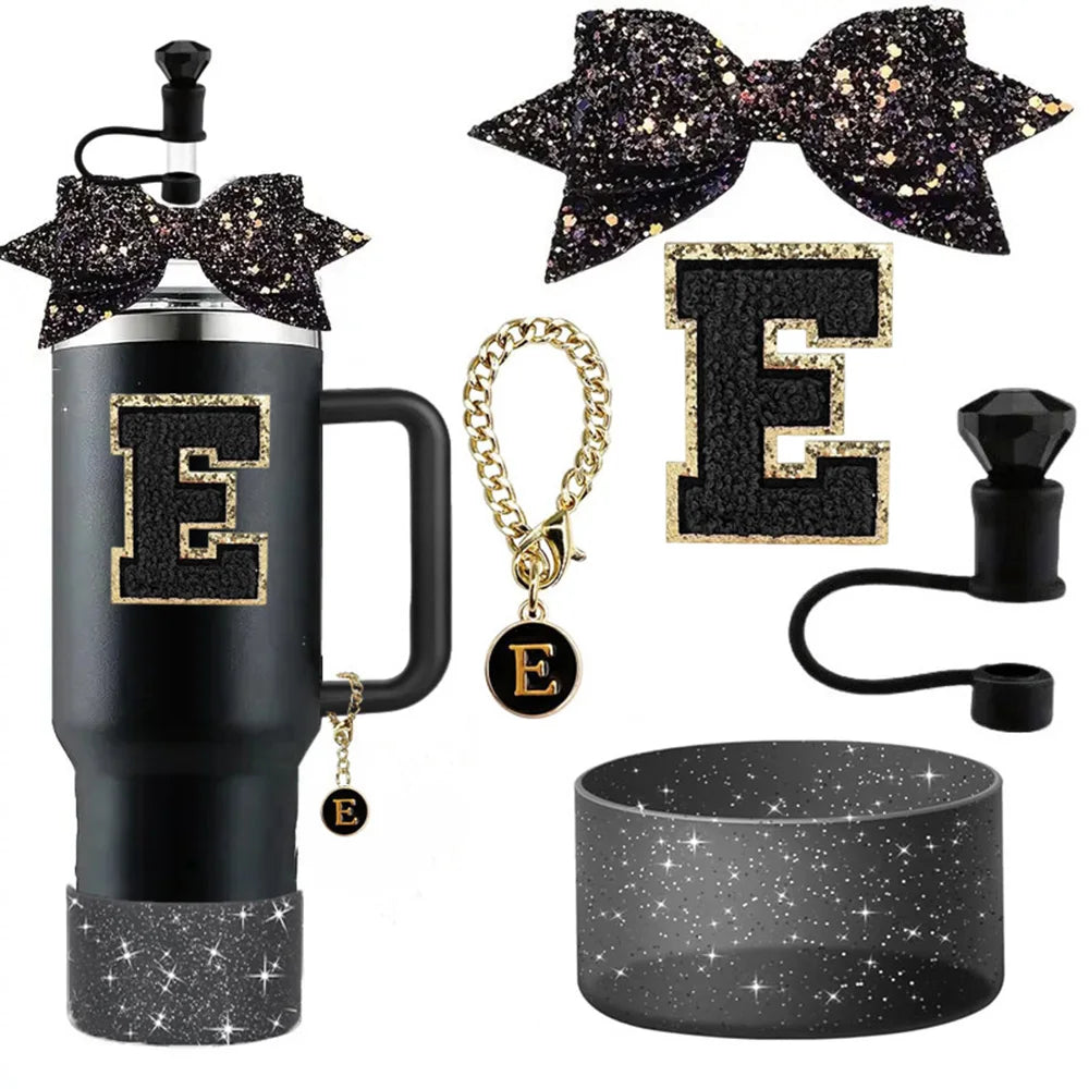 5pcs Accessories Set for Stanley 30oz 40oz Tumbler Cup Including 10mm Diamond Straw Cover Topper Bow Ties Initial Sticker