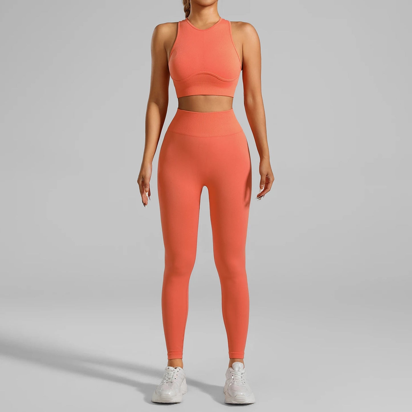 Seamless Ribbed High Waisted Yoga Set for Women, Tummy Control Criss Cross Back Workout Outfit, Quick Dry Fitness Set for Gym