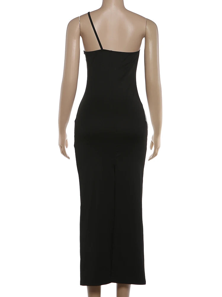 Hottie Tassel Dress Women Inclined Shoulder Sleeveless Sexy Skinny Prom Party Summer Fashion Vacation Chic Vestidos