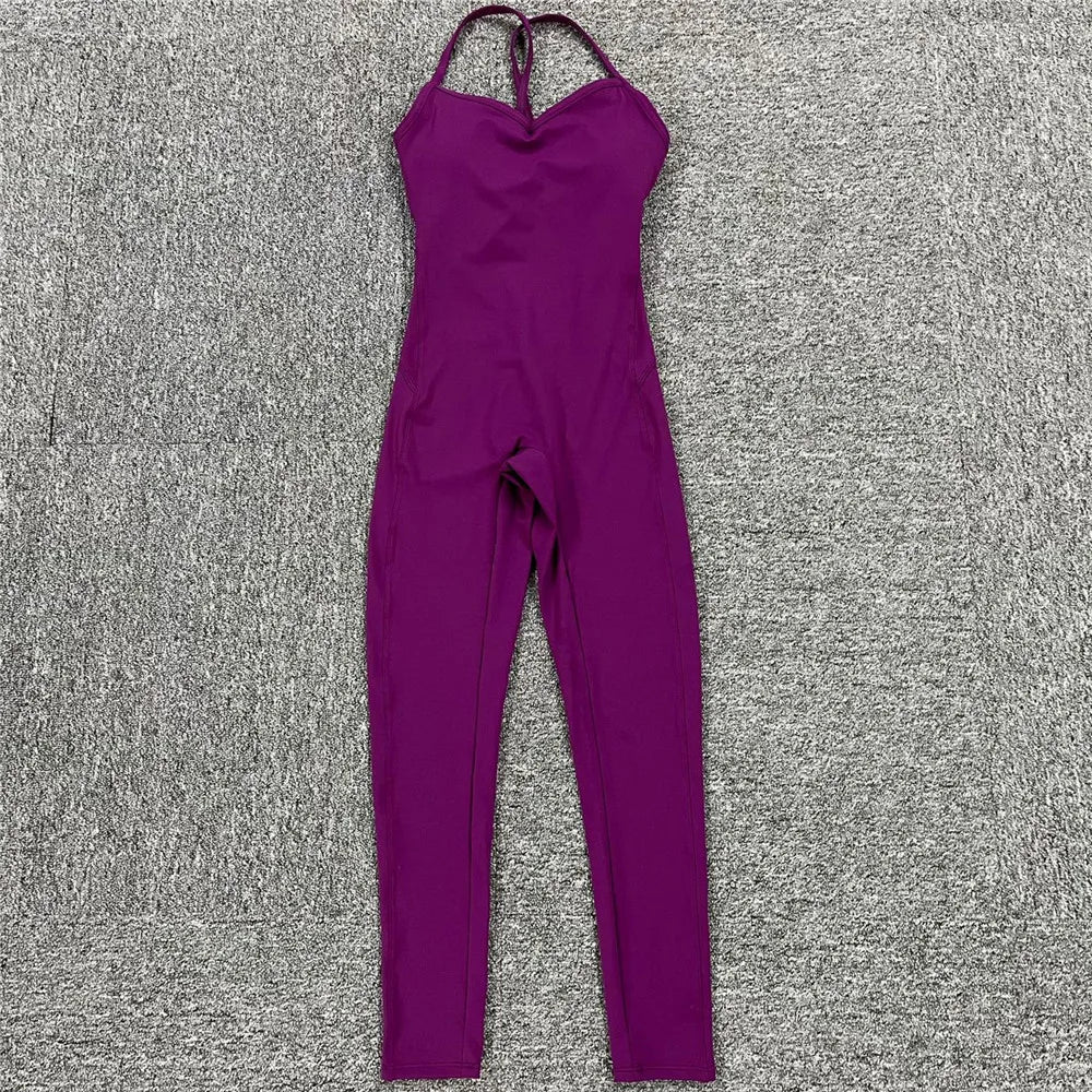 Rückenfreier Sportanzug für Damen, 2023, Lycra, Fitness-Overall, einteiliger Overall, Shorts, Sport-Outfit, Fitnessstudio, Trainingskleidung für Damen, Sportbekleidung