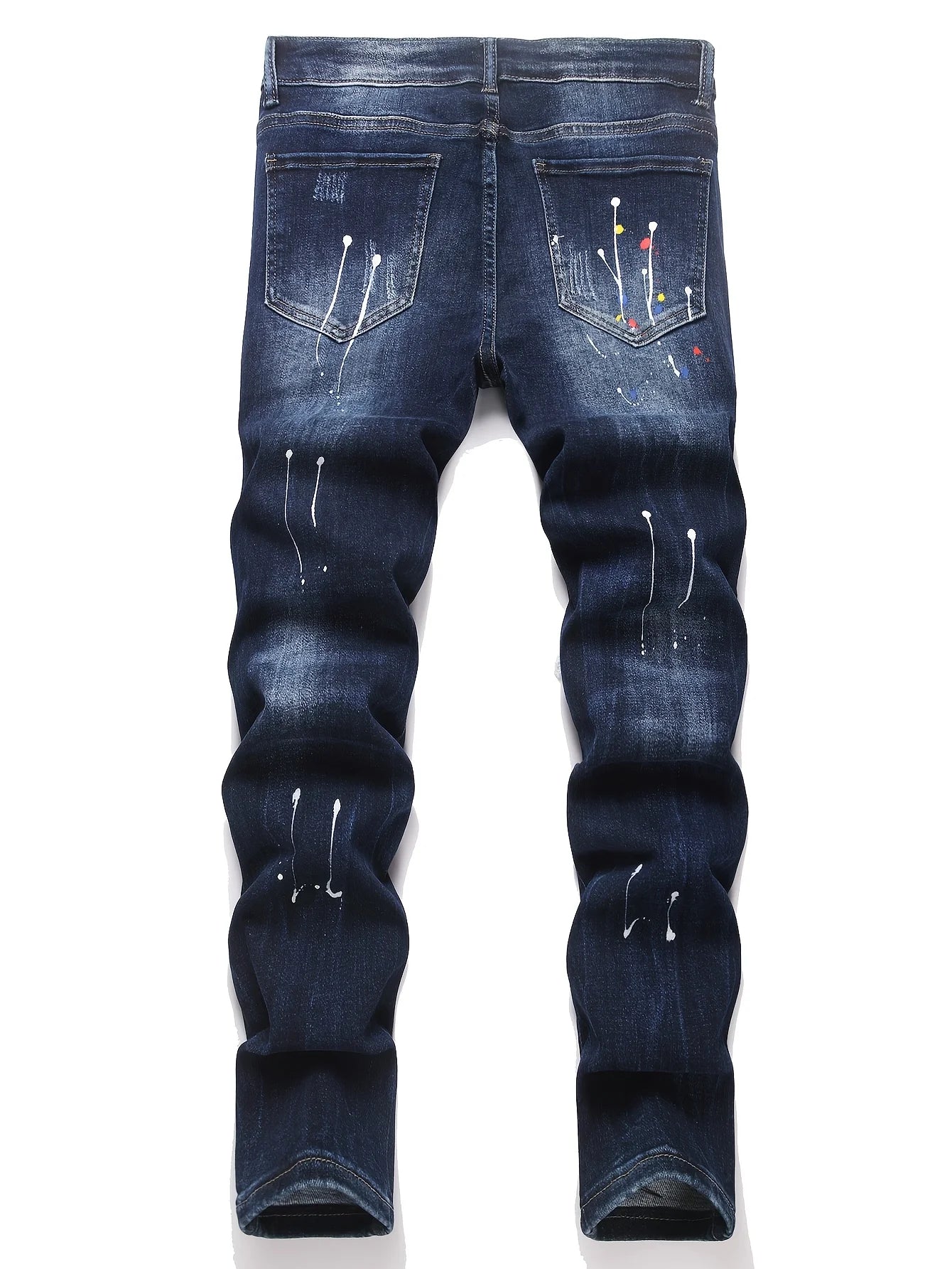 Men Skinny High Stretch Ripped Denim Jeans for Man Casual Pants Slim Fit Biker Trousers Hole Patchwork Paint Splatter Male Jeans