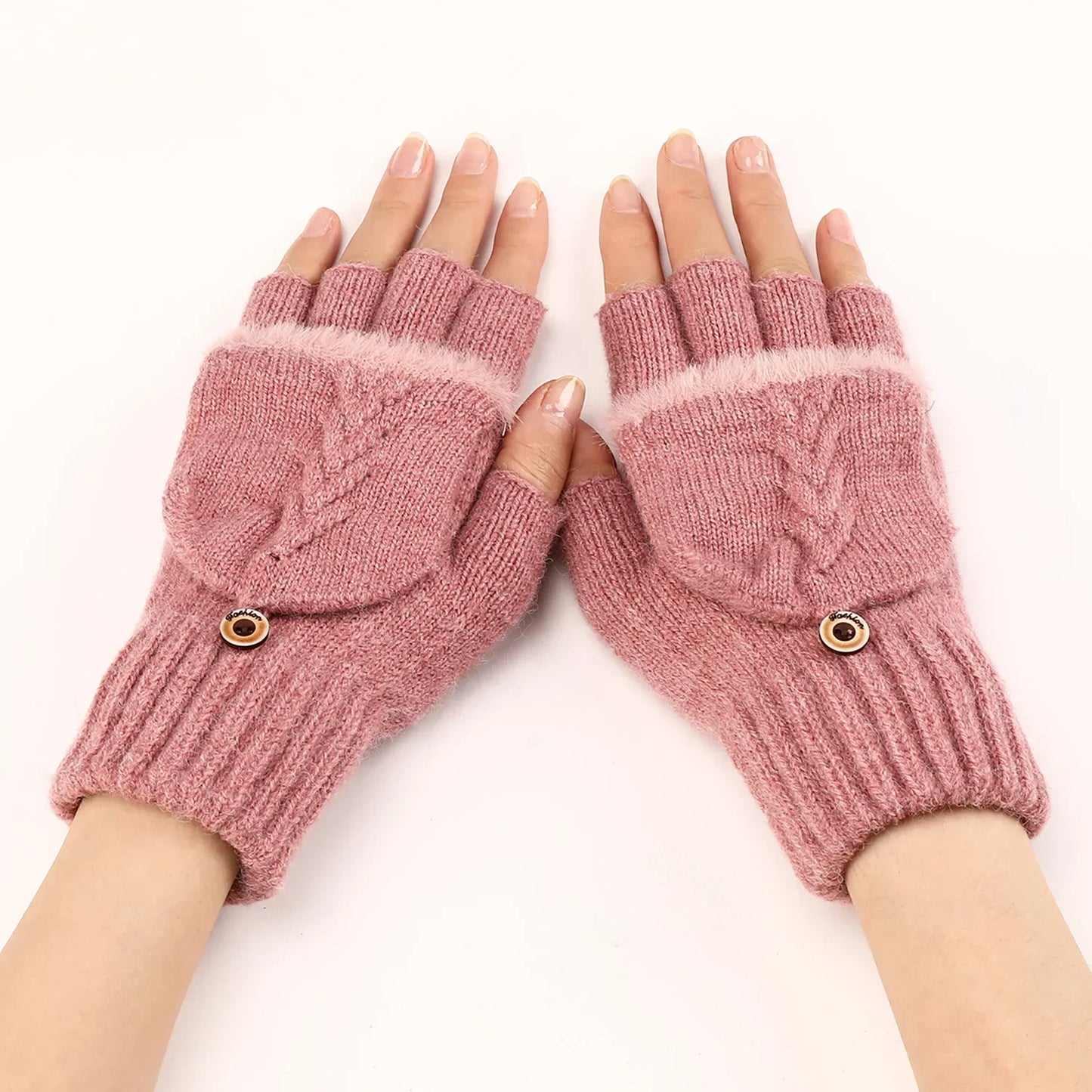 Fingers Free Wool Gloves Women Knitted Flip Fingerless Exposed Finger Thick Glove Mittens Winter Warm Thickening Women Mitts