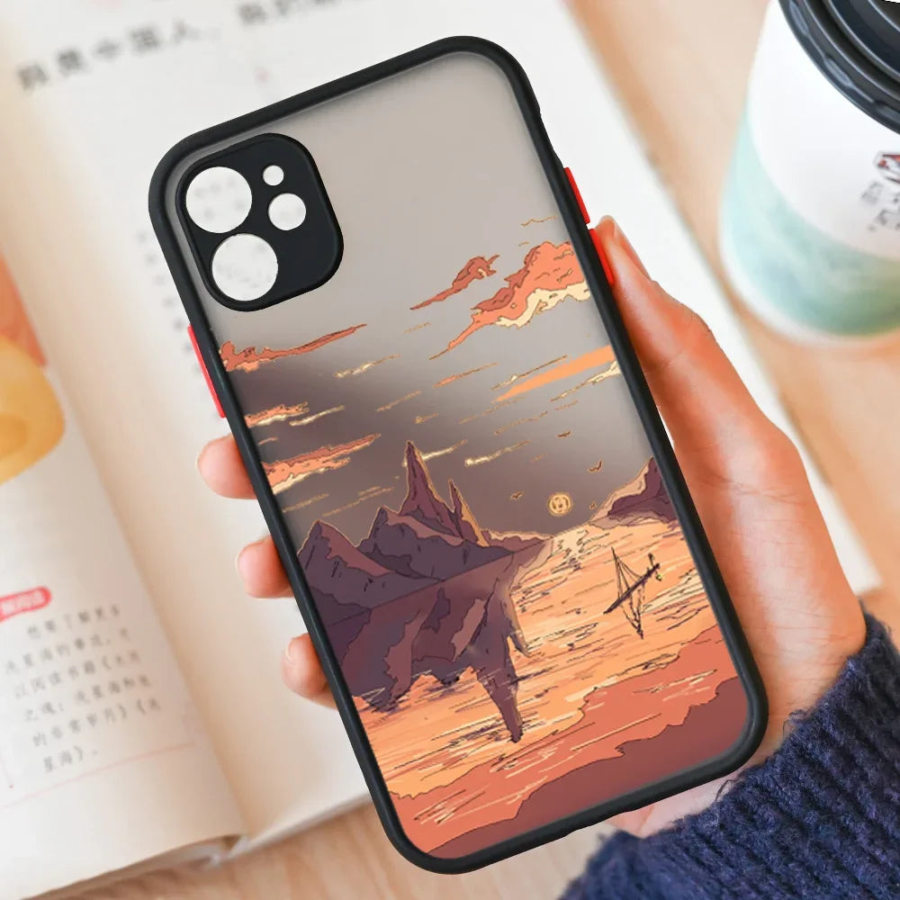 Japan Anime Landscape Phone Case For iPhone 16 15 11 13 12 14 Pro Max Mini 7 8 Plus SE 16E Scenery Hard Matte Cover Fundas Skin